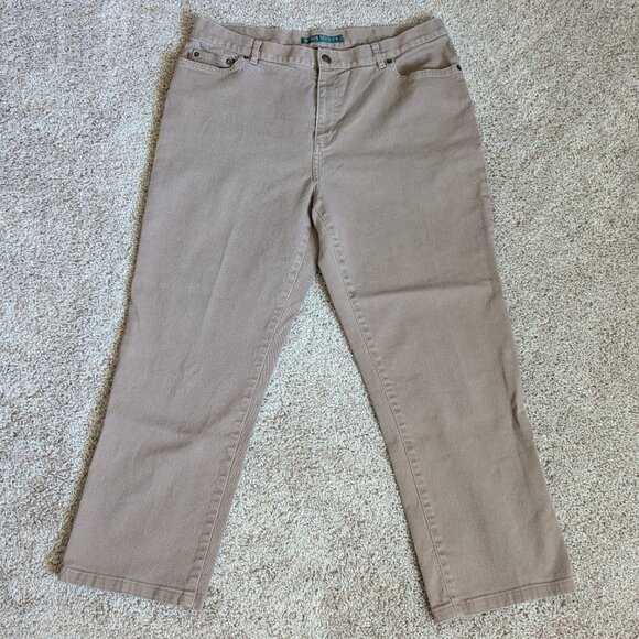 Vintage Ralph Lauren Jeans Womens 14 Tan Straight Leg Classic Cotton Stretch Y2K - Picture 1 of 8